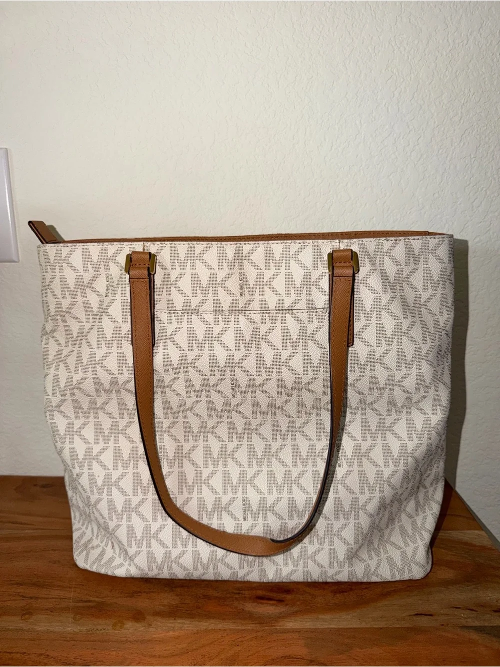 Michael Kors Cream Logo Tote and Tan Accent Wallet Set - Picture 2 of 6